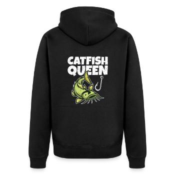 Wels Catfish Queen Fischerin Anglerin - Unisex Premium Bio Zip Hoodie - Schwarz - Hinten - Nico (187cm)