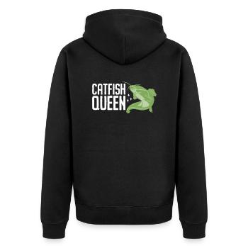 Wels Catfish Queen Fischerin Anglerin - Unisex Premium Bio Zip Hoodie - Schwarz - Hinten - Nico (187cm)