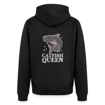 Wels Catfish Queen Fischerin Anglerin - Unisex Premium Bio Zip Hoodie - Schwarz - Hinten - Nico (187cm)