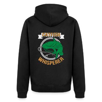 Catfish Whisperer - Wels Catfish Hunter - Unisex Premium Bio Zip Hoodie - Schwarz - Hinten - Nico (187cm)