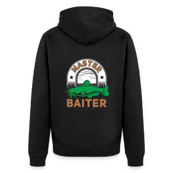 Master Baiter - Wels Catfish Hunter - Unisex Premium Bio Zip Hoodie - Schwarz - Hinten - Nico (187cm)