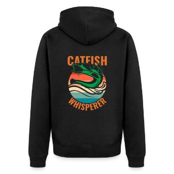 Catfish Whisperer - Wels Catfish Angler Angelrute - Unisex Premium Bio Zip Hoodie - Schwarz - Hinten - Nico (187cm)