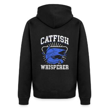 Catfish Whisperer - Wels Catfish Hunter - Unisex Premium Bio Zip Hoodie - Schwarz - Hinten - Nico (187cm)