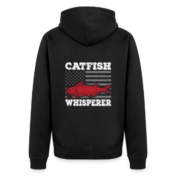 Catfish Whisperer - Wels Catfish Hunter - Unisex Premium Bio Zip Hoodie - Schwarz - Hinten - Nico (187cm)