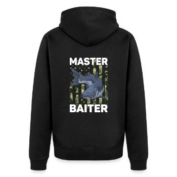 Master Baiter - Wels Catfish Hunter - Unisex Premium Bio Zip Hoodie - Schwarz - Hinten - Nico (187cm)