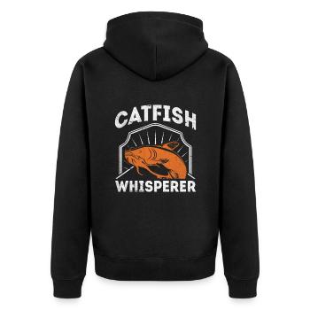 Catfish Whisperer - Wels Catfish Hunter - Unisex Premium Bio Zip Hoodie - Schwarz - Hinten - Nico (187cm)