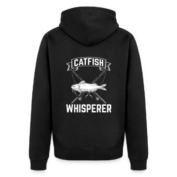 Catfish Whisperer - Wels Catfish Hunter - Unisex Premium Bio Zip Hoodie - Schwarz - Hinten - Nico (187cm)