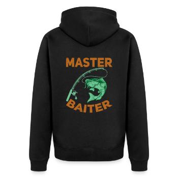 Master Baiter - Wels Catfish Hunter - Unisex Premium Bio Zip Hoodie - Schwarz - Hinten - Nico (187cm)