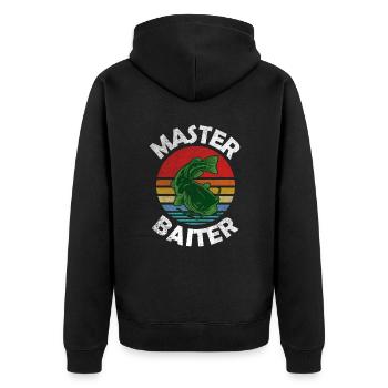 Master Baiter - Wels Catfish Hunter - Unisex Premium Bio Zip Hoodie - Schwarz - Hinten - Nico (187cm)
