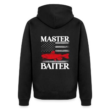 Master Baiter - Wels Catfish Hunter - Unisex Premium Bio Zip Hoodie - Schwarz - Hinten - Nico (187cm)