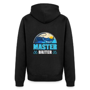 Master Baiter - Wels Catfish Hunter - Unisex Premium Bio Zip Hoodie - Schwarz - Hinten - Nico (187cm)