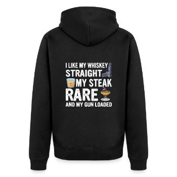 Whiskey Steak Pistolen - US Konservativ Cowboy - Unisex Premium Bio Zip Hoodie - Schwarz - Hinten - Nico (187cm)