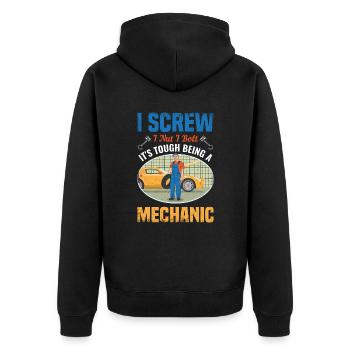 I Screw I Nut I Bolt Mechaniker Reparaturwerkzeug - Unisex Premium Bio Zip Hoodie - Schwarz - Hinten - Nico (187cm)