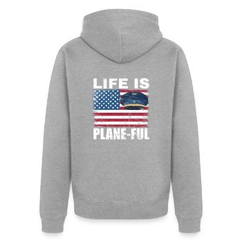 Airline Pilot Aviation Flugkapitän Jumbo Jet - Unisex Premium Bio Zip Hoodie - Grau meliert - Hinten - Nico (187cm)