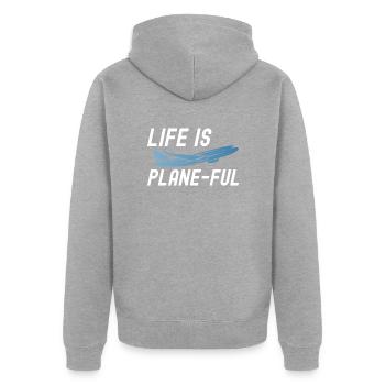 Airline Pilot Aviation Flugkapitän Jumbo Jet - Unisex Premium Bio Zip Hoodie - Grau meliert - Hinten - Nico (187cm)