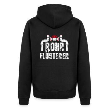 Rohr Flüsterer Lustiges Klemptner Meister Spruch - Unisex Premium Bio Zip Hoodie - Schwarz - Hinten - Nico (187cm)