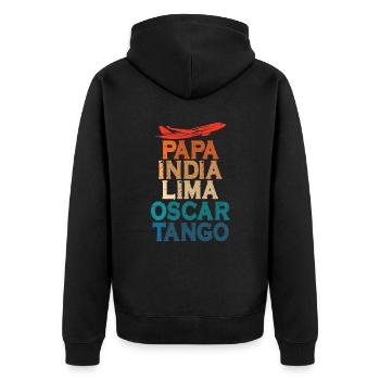 Alphabet Pilot Aviation Funk Airband Airline Pilot - Unisex Premium Bio Zip Hoodie - Schwarz - Hinten - Nico (187cm)