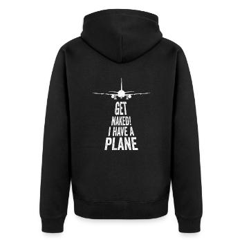 Get Naked Funny Pilot Joke - Unisex Premium Organic Zip Hoodie - black - Back - Nico (187cm)