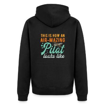 Aircraft Pun Airmazing Pilot - Airline Pilot - Unisex Premium Organic Zip Hoodie - black - Back - Nico (187cm)
