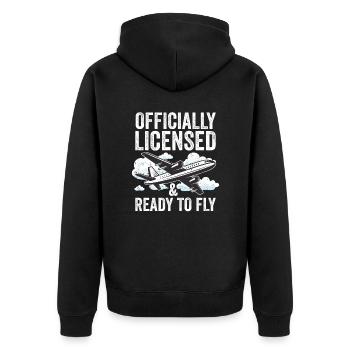 Airplane Flight License Pilot License - Unisex Premium Organic Zip Hoodie - black - Back - Nico (187cm)