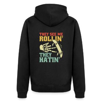 Fingerboard Hand Skateboarding Fingerboarding - Unisex Premium Bio Zip Hoodie - Schwarz - Hinten - Nico (187cm)