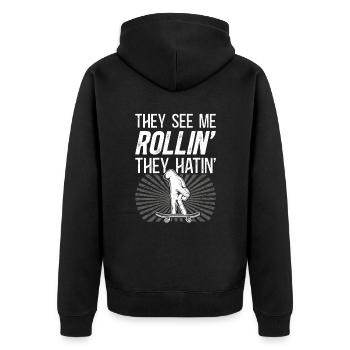 Fingerboard Finger Skateboarding Fingerboarding - Unisex Premium Bio Zip Hoodie - Schwarz - Hinten - Nico (187cm)