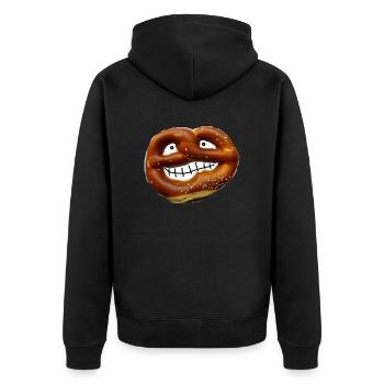 ZoffArt BREZEL - Unisex Premium Bio Zip Hoodie - Schwarz - Hinten - Nico (187cm)