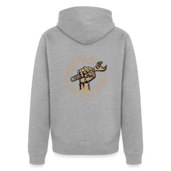 Es ist hart, ein Mechaniker zu sein - Unisex Premium Bio Zip Hoodie - Grau meliert - Hinten - Nico (187cm)
