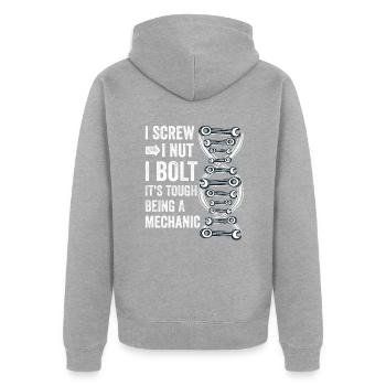 Es ist hart, ein Mechaniker zu sein - Unisex Premium Bio Zip Hoodie - Grau meliert - Hinten - Nico (187cm)