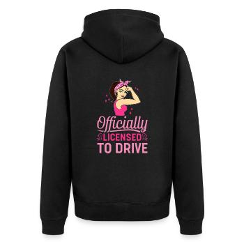 Offiziell zugelassene Fahrerlaubnis — Fahrprüfung - Unisex Premium Bio Zip Hoodie - Schwarz - Hinten - Nico (187cm)