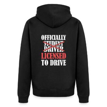 Offiziell zugelassene Fahrerlaubnis — Fahrprüfung - Unisex Premium Bio Zip Hoodie - Schwarz - Hinten - Nico (187cm)