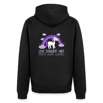 Anti Häusliche Gewalt Love Shouldn't Hurt - Unisex Premium Bio Zip Hoodie - Schwarz - Hinten - Nico (187cm)