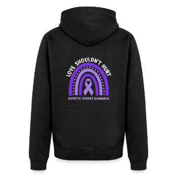 Anti Häusliche Gewalt Love Shouldn't Hurt - Unisex Premium Bio Zip Hoodie - Schwarz - Hinten - Nico (187cm)