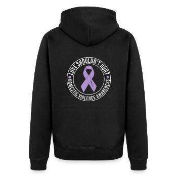 Anti Häusliche Gewalt Love Shouldn't Hurt - Unisex Premium Bio Zip Hoodie - Schwarz - Hinten - Nico (187cm)