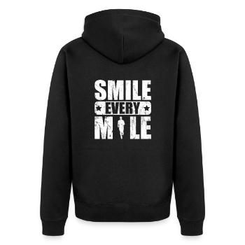 Smile Every Mile - Lauftraining Marathon Running - Unisex Premium Bio Zip Hoodie - Schwarz - Hinten - Nico (187cm)