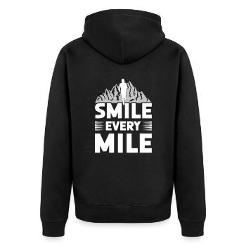Smile Every Mile - Lauftraining Marathon Running - Unisex Premium Bio Zip Hoodie - Schwarz - Hinten - Nico (187cm)