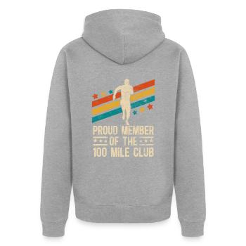 100 Mile Club Ultra Run Trailrunning Ultraläufer - Unisex Premium Bio Zip Hoodie - Grau meliert - Hinten - Nico (187cm)