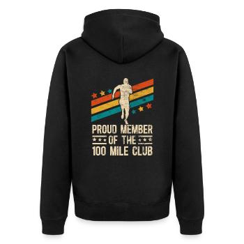 100 Mile Club Ultra Run Trailrunning Ultraläufer - Unisex Premium Bio Zip Hoodie - Schwarz - Hinten - Nico (187cm)