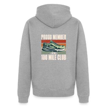 100 Mile Club Ultra Run Trailrunning Ultraläufer - Unisex Premium Bio Zip Hoodie - Grau meliert - Hinten - Nico (187cm)