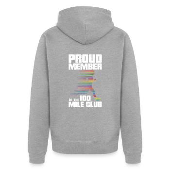 100 Mile Club Ultra Run Trailrunning Ultraläufer - Unisex Premium Bio Zip Hoodie - Grau meliert - Hinten - Nico (187cm)