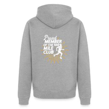 100 Mile Club Ultra Run Trailrunning Ultraläufer - Unisex Premium Bio Zip Hoodie - Grau meliert - Hinten - Nico (187cm)