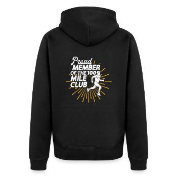 100 Mile Club Ultra Run Trailrunning Ultraläufer - Unisex Premium Bio Zip Hoodie - Schwarz - Hinten - Nico (187cm)