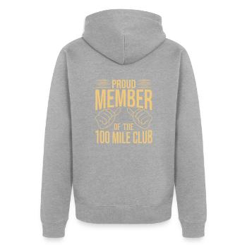 100 Mile Club Ultra Run Trailrunning Ultraläufer - Unisex Premium Bio Zip Hoodie - Grau meliert - Hinten - Nico (187cm)