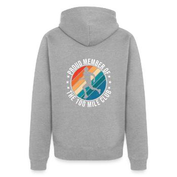 100 Mile Club Ultra Run Trailrunning Ultraläufer - Unisex Premium Bio Zip Hoodie - Grau meliert - Hinten - Nico (187cm)