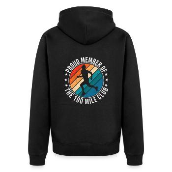 100 Mile Club Ultra Run Trailrunning Ultraläufer - Unisex Premium Bio Zip Hoodie - Schwarz - Hinten - Nico (187cm)