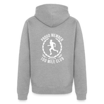 100 Mile Club Ultra Run Trailrunning Ultraläufer - Unisex Premium Bio Zip Hoodie - Grau meliert - Hinten - Nico (187cm)