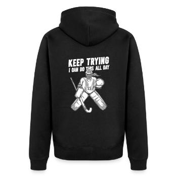 Field Hockey Goalie Hockey Goalie Saying - Unisex Premium Organic Zip Hoodie - black - Back - Nico (187cm)