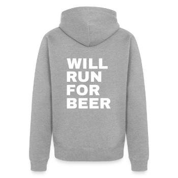 Courra pour les coureurs drôles de bière - Veste à capuche bio Premium Unisexe - gris chiné - Dos - Nico (187cm)
