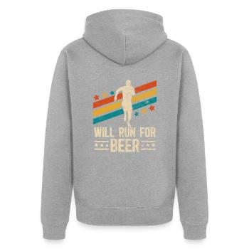 Courra pour les coureurs drôles de bière - Veste à capuche bio Premium Unisexe - gris chiné - Dos - Nico (187cm)