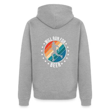 Courra pour les coureurs drôles de bière - Veste à capuche bio Premium Unisexe - gris chiné - Dos - Nico (187cm)